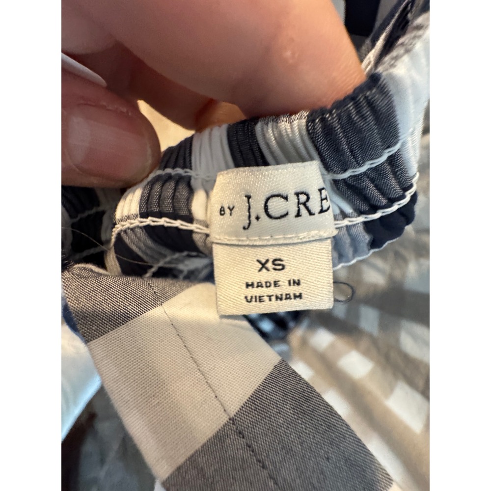 J. Crew Navy White Gingham Plaid Smocked Midi Dress Ruffle Hem Pockets XS - Picture 4 of 6